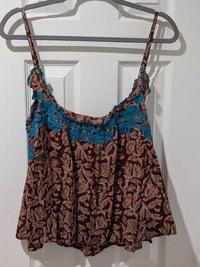 Natural Life Floral Tank Top with Turquoise Embroidered Trim